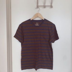 J Crew Slub Cotton T-Shirt in Blue and Brown Stripe, Men's Small